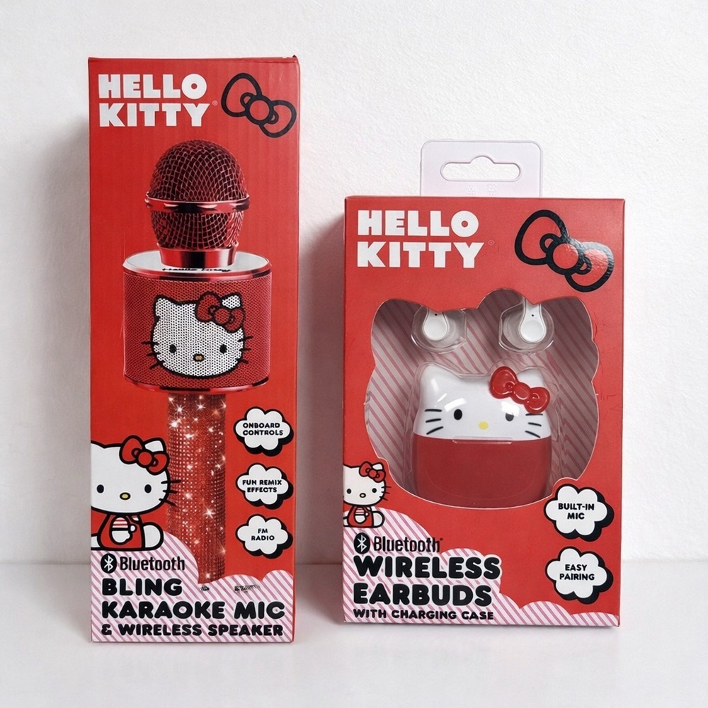 Hello Kitty Bluetooth Karaoke Mic & Wireless Earbuds Bundle Sanrio NEW
